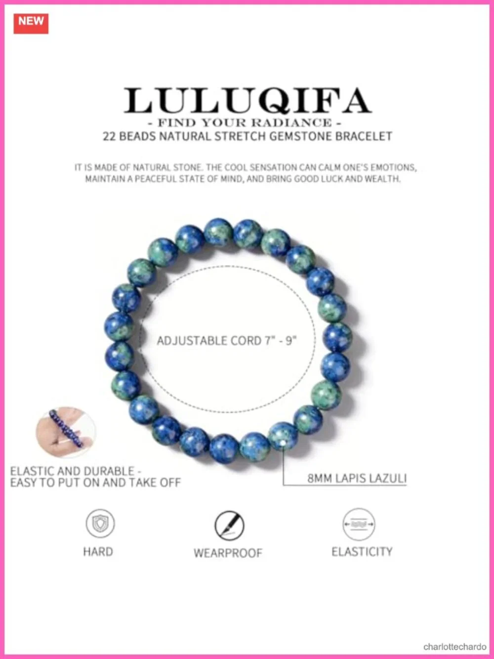 Natural Gemstone Stretch Bracelet 8mm Bead Elastic Handmade Yoga Chakra